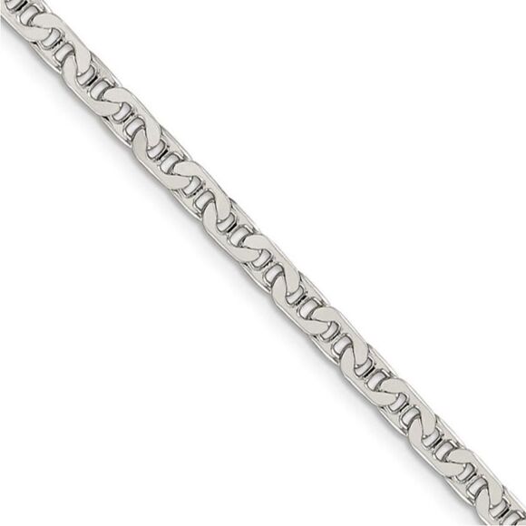 3mm Solid Sterling Silver Flat Anchor Chain Necklace Diamond Cut Mariner Link - Picture 1 of 8